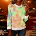 thumbnail image 2 of UTSJKR Christmas Sweatshirts for Women, Faux Fur Trim Casual Loose Long Sleeve Pullover Crewneck Long Sleeve Gradient Pullover Yellow XL, 2 of 5
