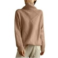thumbnail image 2 of Zedker Casual Solid Color High Neck Long Sleeve Ribber Knitted Sweaters for Women, Comfy Elastic Cuffs Loose Pullover Tops for Fall and Winter,Coffee,S, 2 of 6