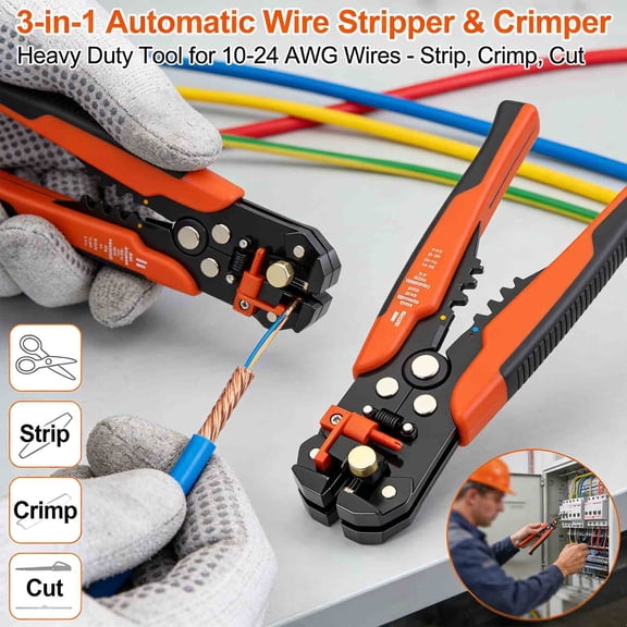 MKDAQIQIU 3 in 1 Automatic Electrical Wire Stripper Cutter/Crimping Heavy Duty for 10-24 AWG