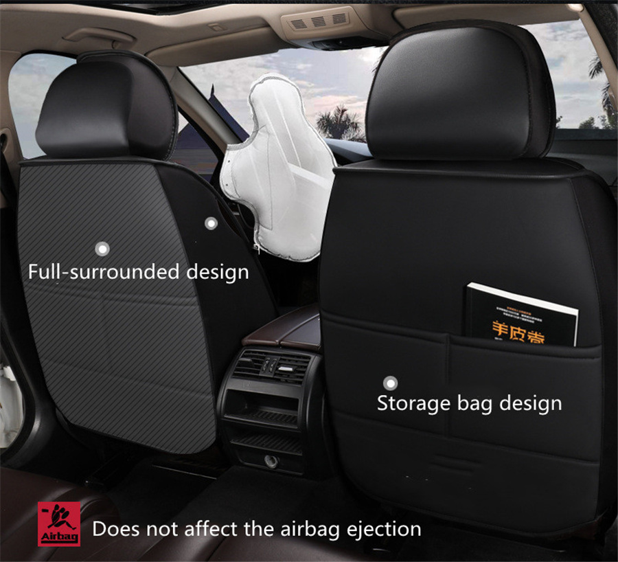 Black PU Leather Car Seat Cushions Cover Set Full Surround 5Seats SUV