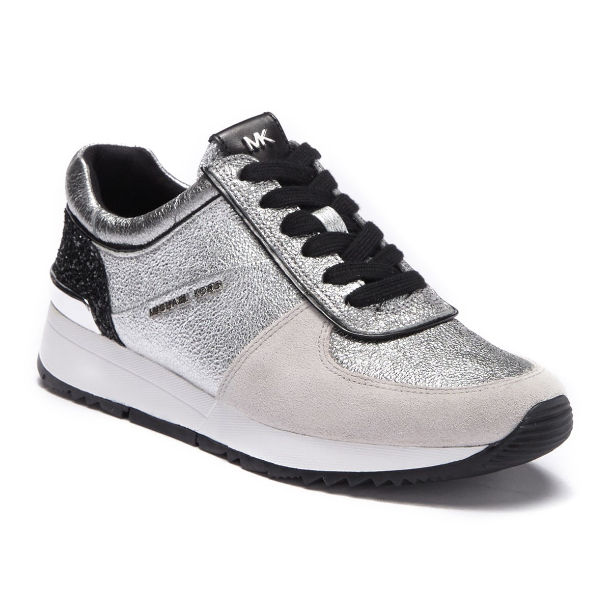 Michael Kors MK Women's Allie Trainer Sparkle Metallic Sneakers Shoes  Silver (7.5)