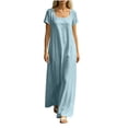 thumbnail image 2 of QUNYINEY Casual Women's Dresses Short Sleeve Blue Summer Long A Line Dress Square Neck Vacation Loose Fit Flowy Dresses, 2 of 7