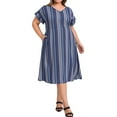 thumbnail image 1 of GRACE & GRANDEUR Vestido de Talla Grande para Mujer Boho Floral Flowy con Cuello en V y Mangas con Volantes, Vestido Midi Casual con Bolsillos 1X Azul Marino, 1 of 5