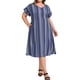 thumbnail image 1 of GRACE & GRANDEUR Vestido de Talla Grande para Mujer Boho Floral Flowy con Cuello en V y Mangas con Volantes, Vestido Midi Casual con Bolsillos 1X Azul Marino, 1 of 5