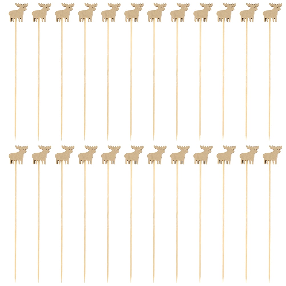 Rosarivae 100pcs Christmas Adorable Elk Bamboo Sticks Disposable Fruit