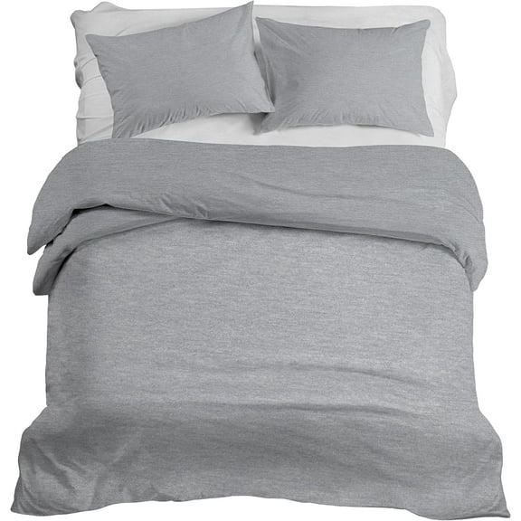REDEARTH · Jersey Knit Cotton Duvet Cover Set -with 2 Pillow Shams in Super Soft Easy Care Heather Fabric, Zipper Closure, Pure Cotton (Duvet Cover Set King, Gray Melange) Set of 3