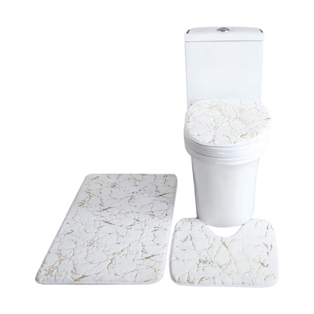 TFixol 3PCS Bath Mat Toilet Lid Cover U-Shaped Rug Non Slip Soft Floor Rug Water Absorbent Marbling Door Mat Bathroom Rug Carpet Seat Cover Rug Set