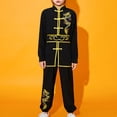 thumbnail image 3 of Yruioon Kids Boys Girls Kung Fu Suit Unisex Children Dragon Embroidery Tai Chi Outfit Chinese Martial Black 120, 3 of 7