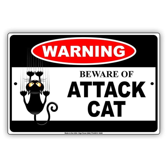 Warning Beware Of Attack Cat Keep Out Do Not Enter Alert Aluminum Metal Sign 8x12