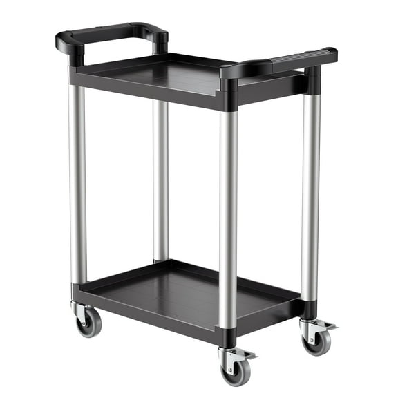 VEVOR Utility Cart, 300 lbs Load Capacity, 2-tier Utility Plastic Cart with 360° Swivel Wheels (2 with Brakes), 24.4 x 16.1-inch Food Service Cart for Warehouse, Office, Home, Restaurant, Kitchen