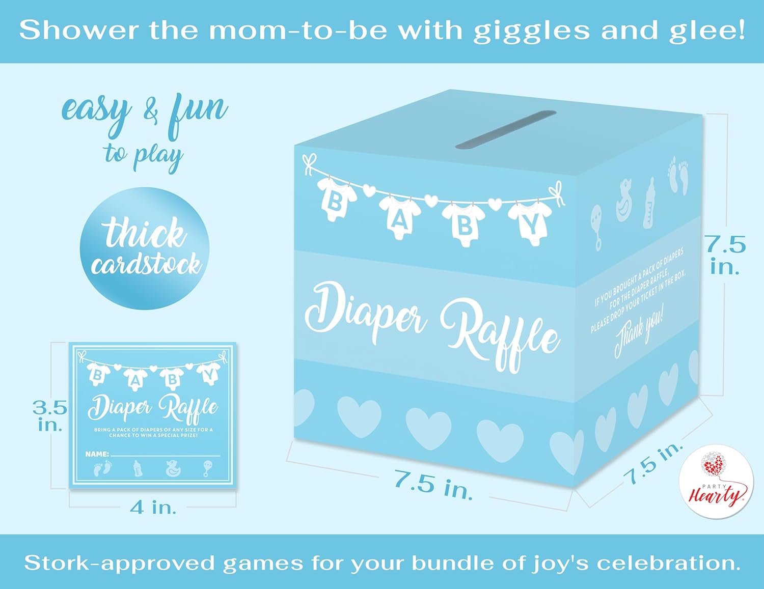 Baby Shower Games for Boy, 50 Blue Diaper Raffle Tickets, Diaper Raffle Ticket Cards Box, Baby Shower Decorations, Raffle Prizes, Ideas