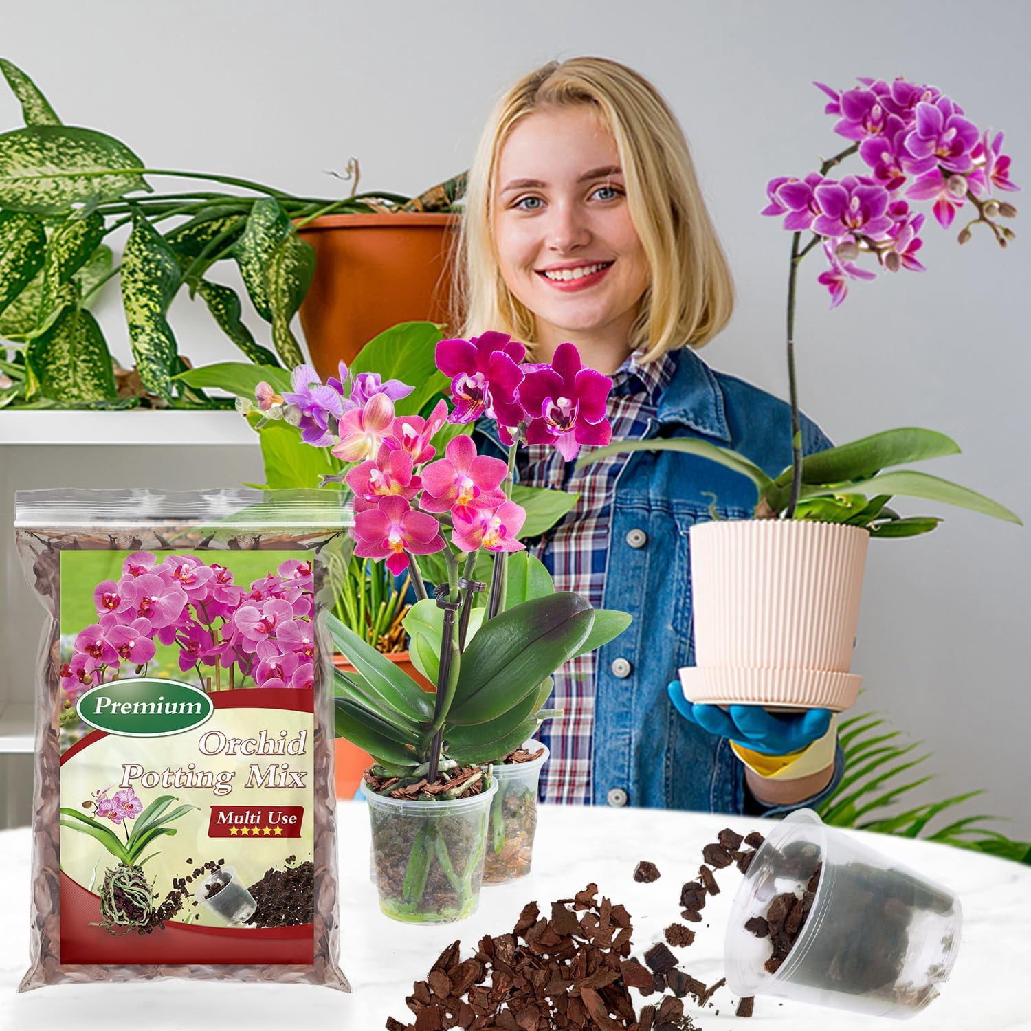 Orchid Bark Potting Mix,Premium Orchid Potting Mixture of Pine Bark and Perlite,Good Ventilation and Water Retention for Repotting Orchids and Growing Indoor Plants,4QT