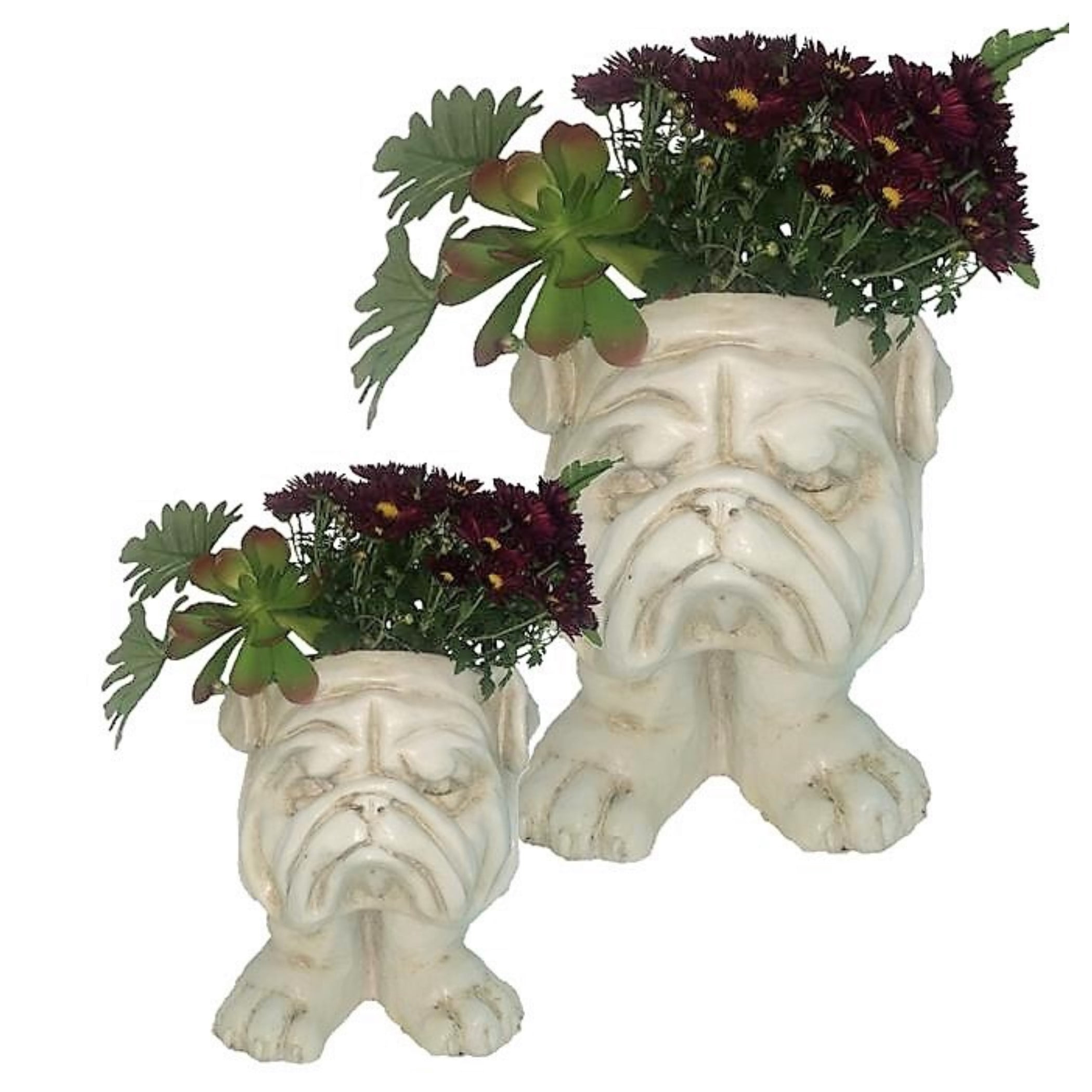 Homestyles Antique White Ole Salty & Grandma Violet the Muggly Face Humorous Statue Planter Pot