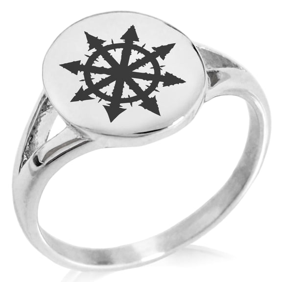 Tioneer Stainless Steel Chaos Minimalist Oval Top Polished Statement Signet Ring