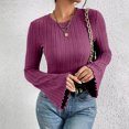 thumbnail image 4 of Women Casual Solid Flare Sleeve Long Sleeved Tops Blouse, 4 of 9