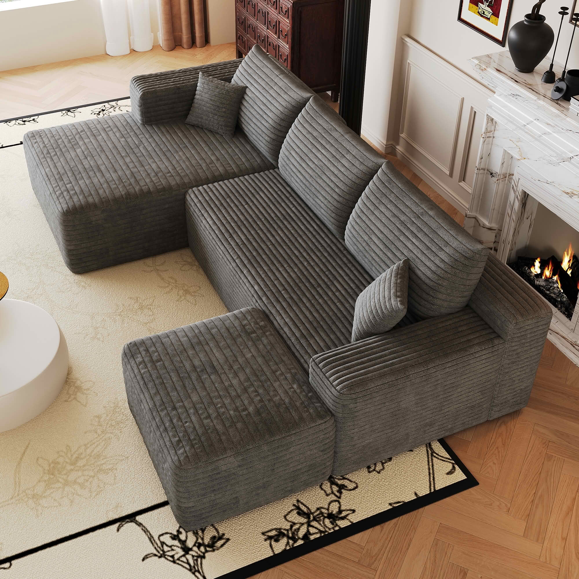 MAYEERTY 103 Inch Cloud L Shaped Sectional Sofa, Plush Corduroy Deep Seat Corner Couch, No Assembly Modern Minimalist Sofa for Living Room Apartment