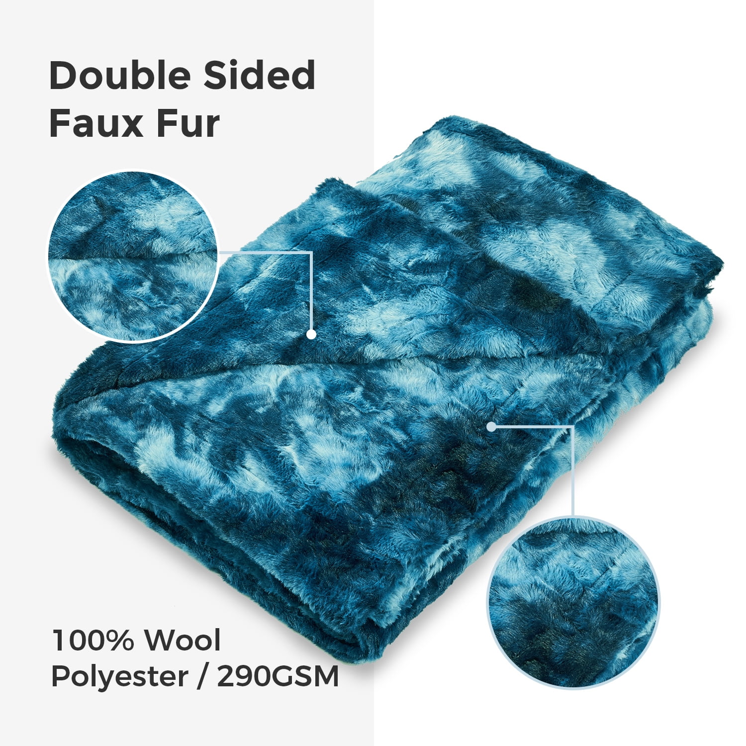 MOOFUN Faux Rabbit Fur Throw Blanket- 60x80 inches, Soft Fluffy Cozy Warm Fuzzy Machine Washable, Durable Blanket for Couch and Bed - Teal