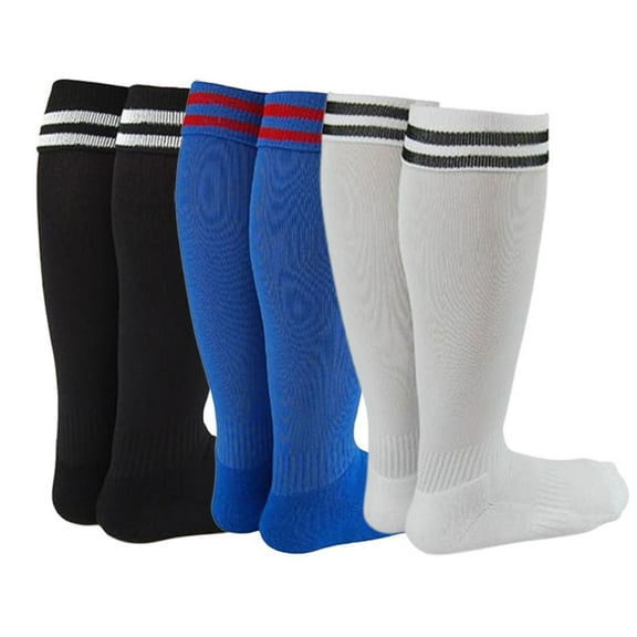 Lian LifeStyle Exceptional Girl's 3 Pair's Knee High Sports Socks for Soccer, Softball, Baseball, and Many Other Sports XL002 Size L, Color Black, Blue, White