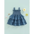 thumbnail image 4 of Bagilaanoe Baby Girls Casual Dress Summer Toddler Kids Princess Girls Solid Denim Sleeveless Strap Layered Party Dresses for Child, 4 of 8