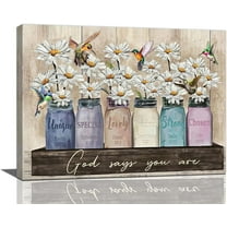 Christian Flower Wall Art God Says You Are Pictures Wall Decor Scripture Bible Verses Canvas Artwork Painting Farmhouse Daisy Framed Poster Print for Home Living room Bedroom Bathroom Office 12"X16"