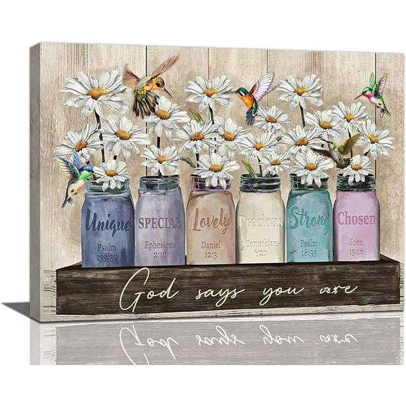 Christian Flower Wall Art God Says You Are Pictures Wall Decor Scripture Bible Verses Canvas Artwork Painting Farmhouse Daisy Framed Poster Print for Home Living room Bedroom Bathroom Office 12"X16"