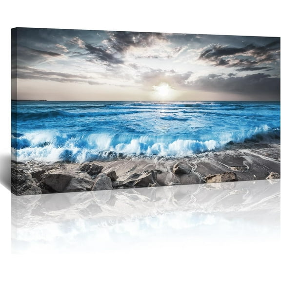 Aaheei Wall Decoration For Living Room Canvas Wall Art For Bedroom Office Wall Decor Black And White Beach Wall Painting Blue Sea Wave Pictures Artwork Modern Hotel Room Home Decor