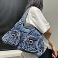 thumbnail image 2 of Bolso de mano LinDeJuan de mezclilla lavada de moda con degradado desgastado, 2 of 4