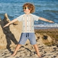thumbnail image 3 of FORMRS Boys Rash Guard with Short Sleeves UPF 50+ Swim Shirts Sizes 3-12T, Beige Nautical Pattern, 3 of 6