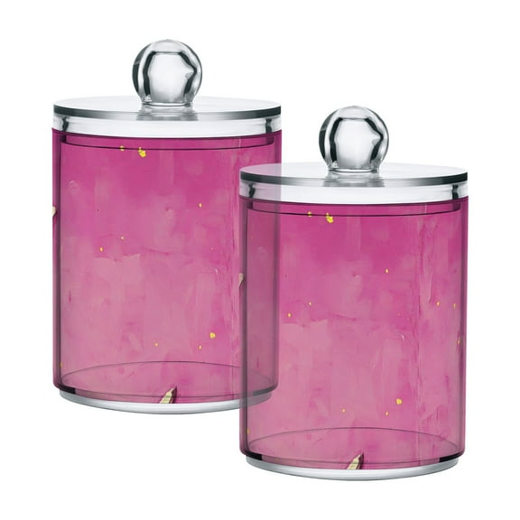 Pink Sky and Moon Cotton Swabs Cans Translucent Plastic Canisters Dustproof Lid for Bathroom Storage