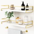 thumbnail image 1 of Juego de 2 Repisas Flotantes de Pared,Estantes Flotantes con toallero,Estante de Almacenamiento Repisas para Baño Cocina Cuarto Estar Oficina Dormitorio (Oro Blanco), 1 of 7