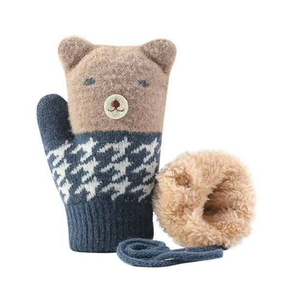 Yanyanz Gloves Mittens, Windproof Warm Children's Gloves Plush And Cute Kids Mitten Gloves Thickened Gloves, Gloves Dark Blue One Size