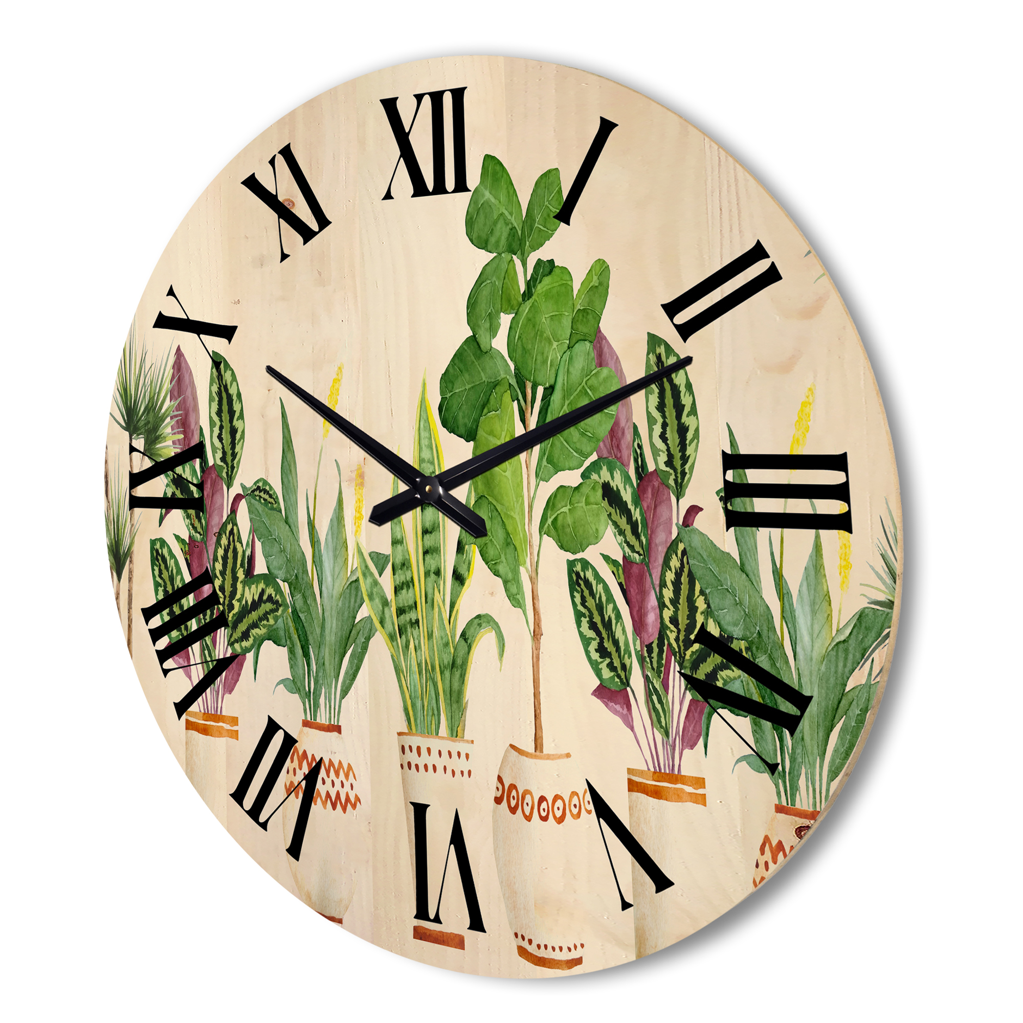 Designart 'Trio of Houseplants Sanseviera Snake Plants On White' Farmhouse Wood Wall Clock