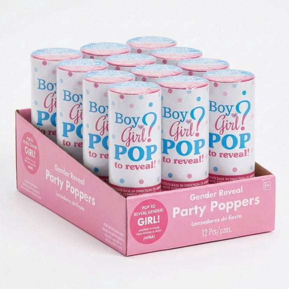 Amscan Pink Confetti Gender Reveal Poppers – 12 Pack