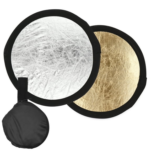 12in Photography Round Reflector Silver & Gold 2-in-1 Collapsible Portable for Studio Photography with Carry Bag
