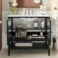 thumbnail image 2 of 36" Bathroom Vanity with Ceramic Sink, Bathroom Vanity with Adjustable Shelf and Open Shelf, with Solid Wood Legs, Waterproof Painted Finish, Silver Metal Knobs and Soft Close Hinges Design, Black, 2 of 9