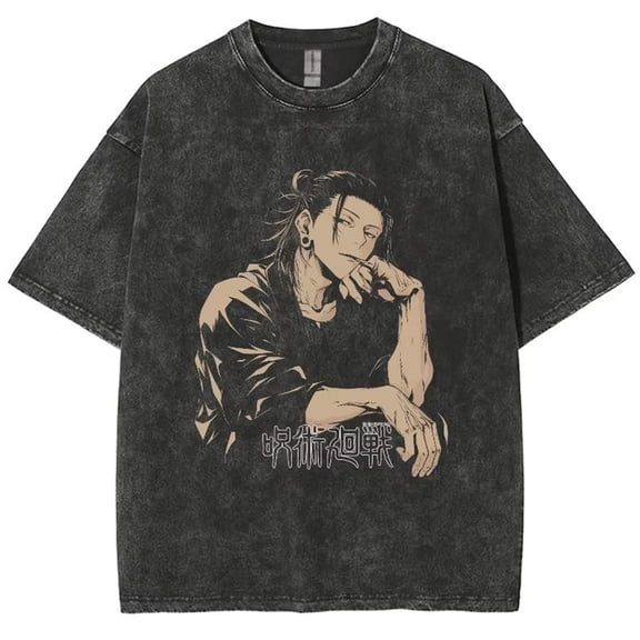 YOUSHENGER Loose Cotton T-Shirt Men Women Summer Satoru Tees Fashion Gojo Washed Vintage Short Sleeve TShirts
