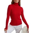 thumbnail image 2 of Ribbed Sweaters for Women Cute High Neck Knitted Warm Fitted Sweater Red One size, 2 of 9