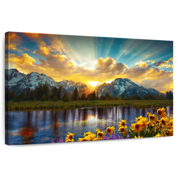Elephant Stock Grand Teton Wall Art - Horizontal Canvas Wall Art - Living Room Wall Decor - Nature Canvas - Blue And Orange Decor - 12" x 8"