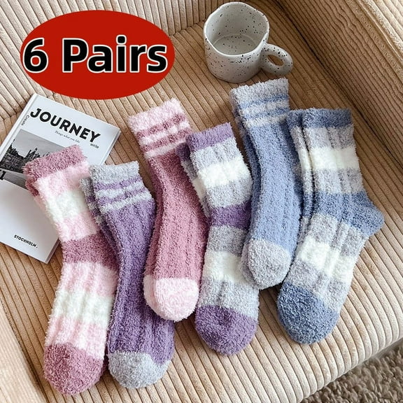 Fuzzy Socks for Women ,Winter Fluffy Comfy Cozy Socks ,Warm Sleep Socks Winter Adult Socks 6 Pairs