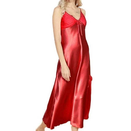 

Pudcoco Womens Satin Silk Lace Long Lingerie Sleepwear