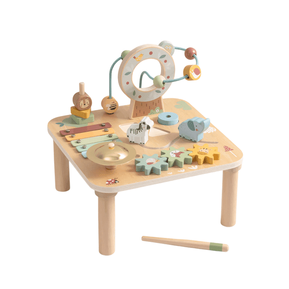 Tookytoy Wooden Baby Activity Center for Toddlers Ages 1-3 with Bead Maze, Xylophone, Gears & Animal Track