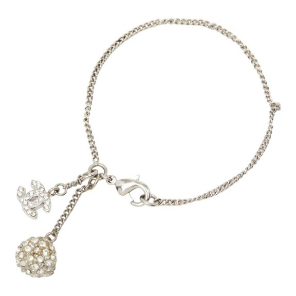 Pre-Owned Chanel Coco Mark Bracelet, Silver Rhinestone, Metal, Women's CHANEL
