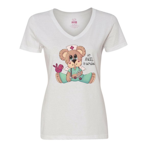 Inktastic CNA an Angel in Scrubs Teddy Bear Women's V-Neck T-Shirt