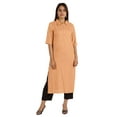 thumbnail image 4 of Moomaya Solid Rayon Kurta For Women bell Sleeve Drawstring Neck Long Ethnic Kurti, 4 of 7