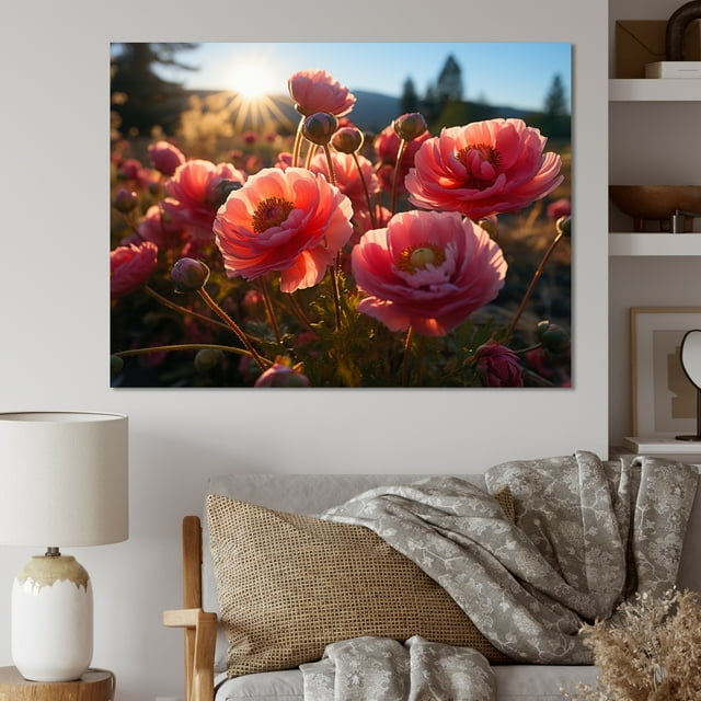 Designart Décoration Murale Ranunculus, art Mural Ranunculus, Paysage Ranunculus Rose, Grande Toile Traditionnelle Rose, 20x12 Pouces