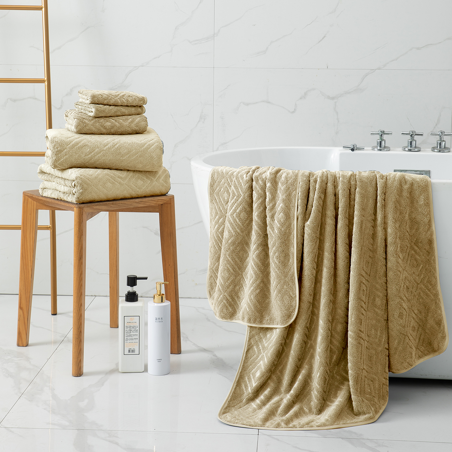 12 Piece Family Towels Set for Bathroom, Quick Drying, High Absorbent Ultra Soft Towel Sheet, Includes 4 Bath Towels, 4 Hand Towels, & 4 Washcloths (Dark Camel)