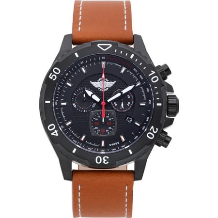 Zentler Freres Rodan pilot style men’s Swiss quartz chronograph watch, Sapphire crystal, leather