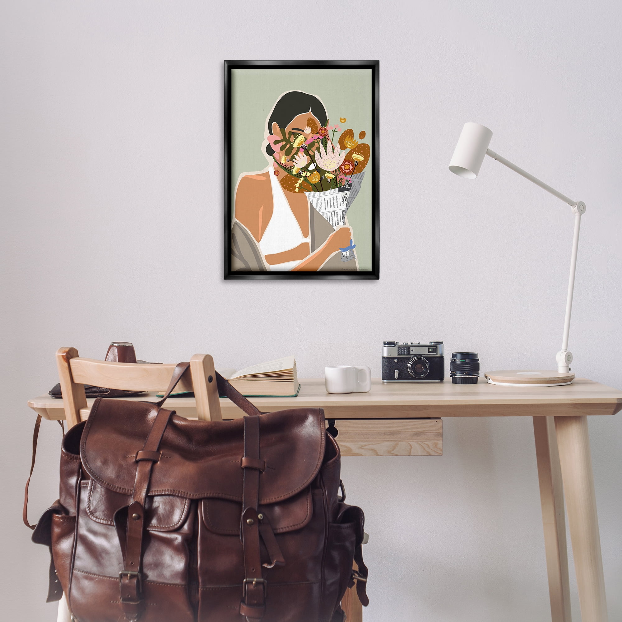 Stupell Industries Woman & Plant Bouquet People Painting Black Floater Framed Canvas Art Print Wall Art, 21 x 31