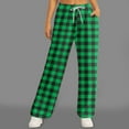 thumbnail image 2 of Arlun Plaid Wide Leg Pants for Women Elastic High Waist Drawstring Loose Trousers Checkered Printed Baggy Lightweight Long Pant with Pockets Casual Comfort Fashion Clothes Green M, 2 of 5