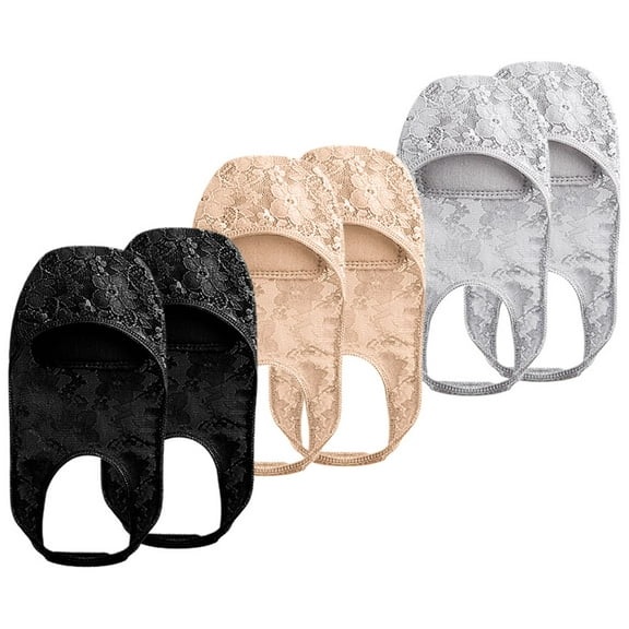 WASHWEPE 3 Pairs Invisible Socks for Women Sponge Cushion Durable Breathable Daily Use